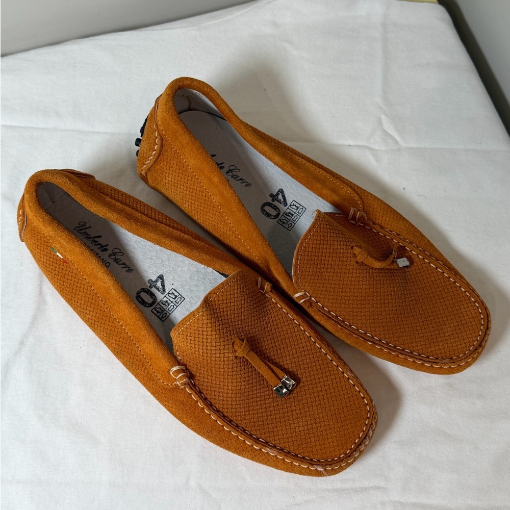 Elegant Umberto Italy Carro EU 40 US 9.5 Burnt Orange Drivers Loafers for Men - Picture 2 of 12